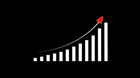 Arrow Rising On Graph red color rocket Sale Symbols. Abstract business grow.. Stock Footage 293486381