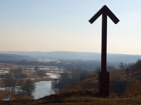 Up arrow. River flood in early spring Stock Photos