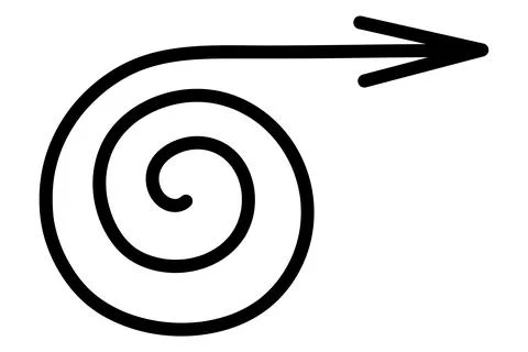 Arrow rotates in a spiral. Pointer twists in a circle to the right. Stock Illustration