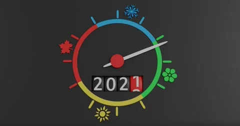 Arrow rotating around dial divided into four parts with symbols of seasons. Stock Footage 160988302