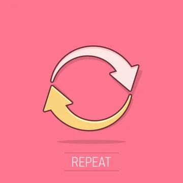 Arrow rotation icon in comic style. Sync action vector cartoon illustration.. Stock Illustration