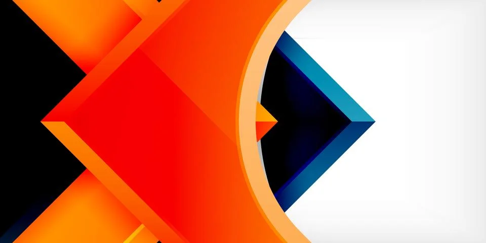 Arrow with round elements. Color geometric shapes background. Vector Illustrazione stock