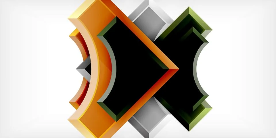 Arrow with round elements. Color geometric shapes background. Vector Illustrazione stock