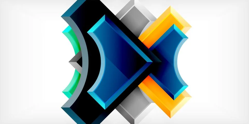 Arrow with round elements. Color geometric shapes background. Vector 스톡 일러스트