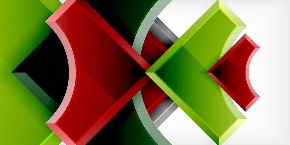 Arrow with round elements. Color geometric shapes background. Vector Illustrazione stock