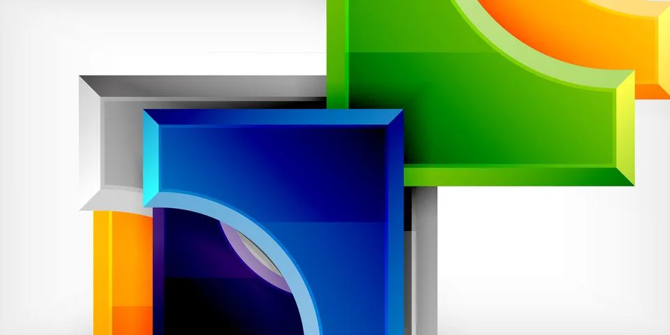 Arrow with round elements. Color geometric shapes background. Vector Stock Illustration