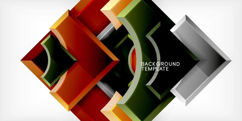 Arrow with round elements. Color geometric shapes background. Vector Stock Illustration
