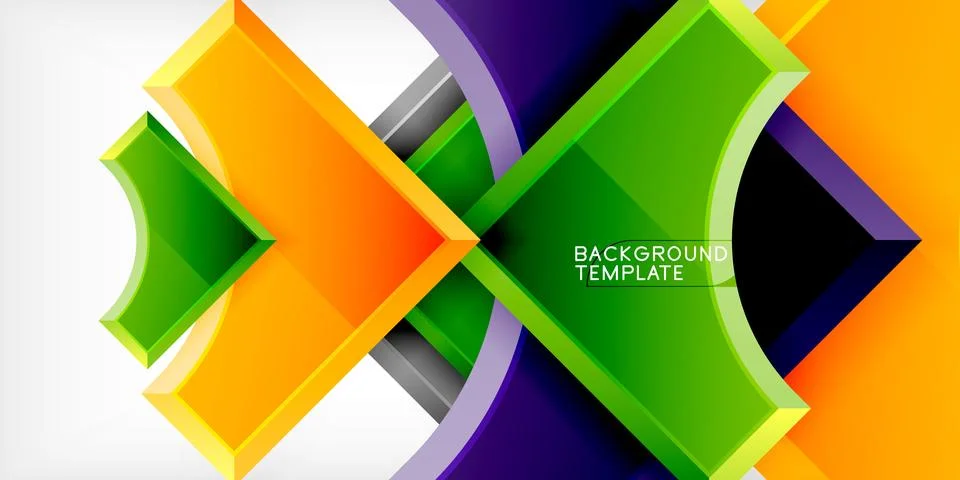 Arrow with round elements. Color geometric shapes background. Vector Stock Illustration