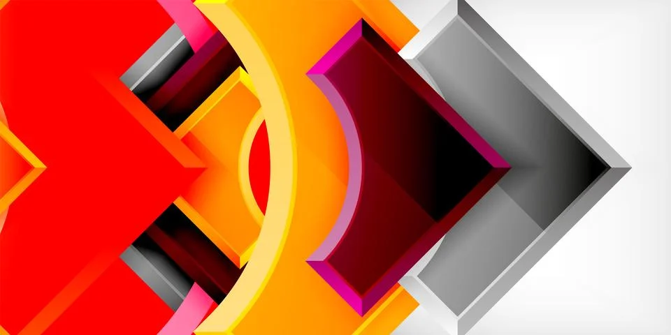 Arrow with round elements. Color geometric shapes background. Vector Stock Illustration