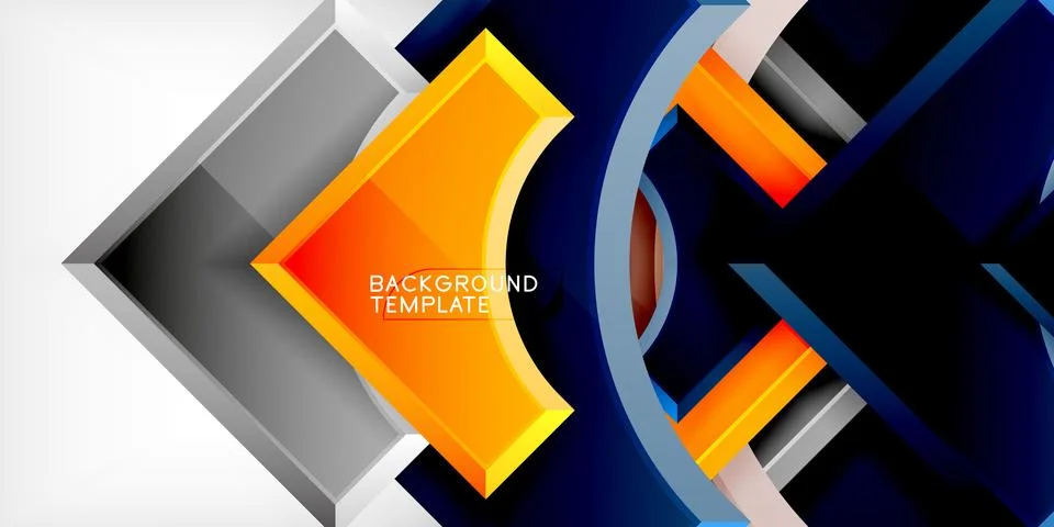 Arrow with round elements. Color geometric shapes background. Vector Illustrazione stock