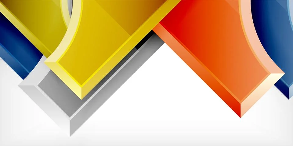 Arrow with round elements. Color geometric shapes background. Vector Illustrazione stock