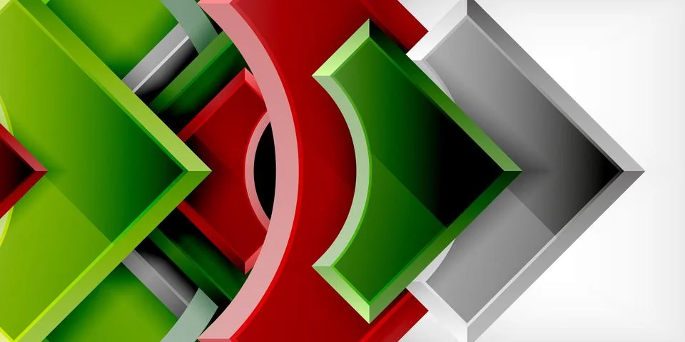 Arrow with round elements. Color geometric shapes background. Vector Stock Illustration