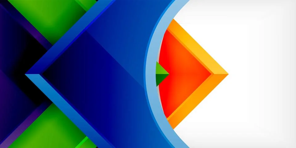 Arrow with round elements. Color geometric shapes background. Vector Illustrazione stock