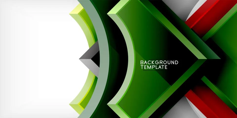 Arrow with round elements. Color geometric shapes background. Vector Stock Illustration