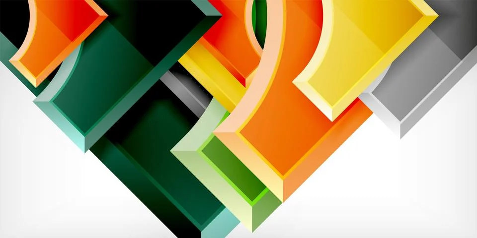 Arrow with round elements. Color geometric shapes background. Vector Illustrazione stock