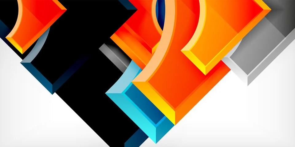 Arrow with round elements. Color geometric shapes background. Vector 스톡 일러스트