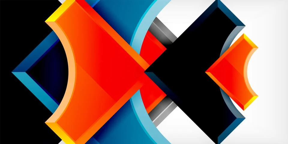 Arrow with round elements. Color geometric shapes background. Vector Illustrazione stock