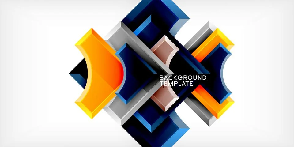 Arrow with round elements. Color geometric shapes background. Vector Illustrazione stock