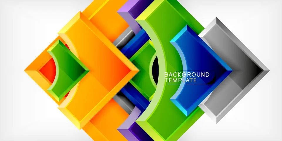 Arrow with round elements. Color geometric shapes background. Vector Stock Illustration