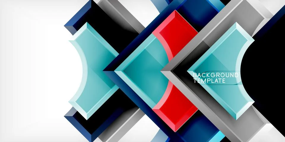 Arrow with round elements. Color geometric shapes background. Vector Illustrazione stock