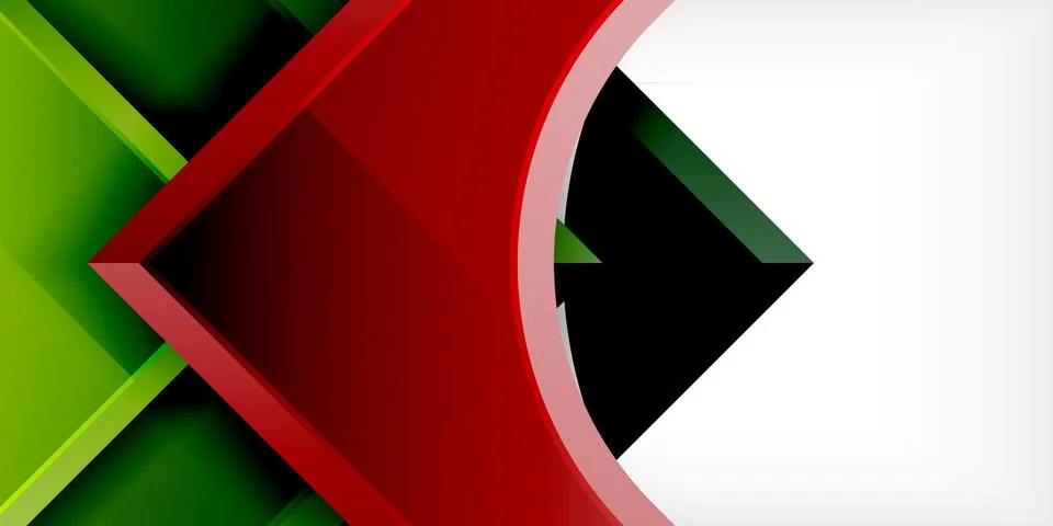 Arrow with round elements. Color geometric shapes background. Vector Illustrazione stock