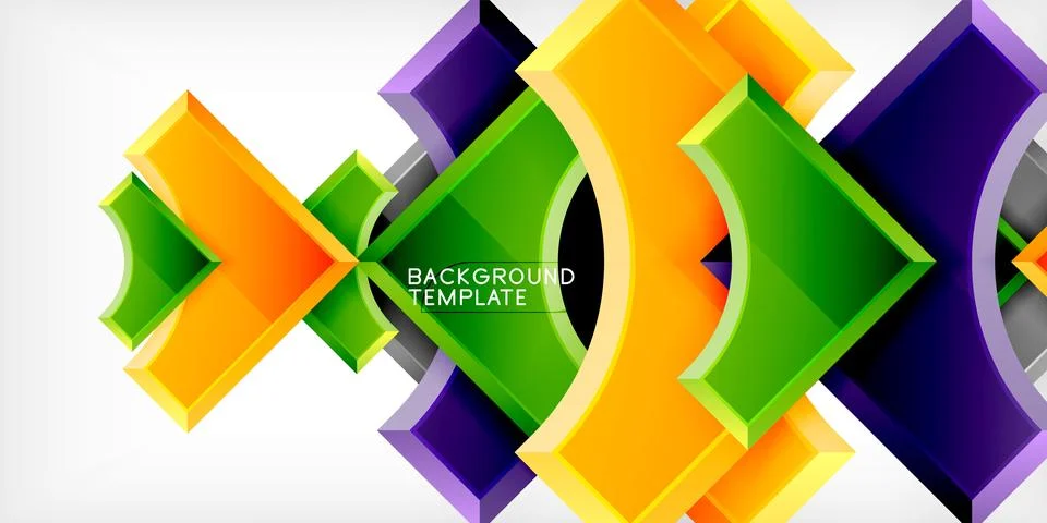 Arrow with round elements. Color geometric shapes background. Vector Stock Illustration
