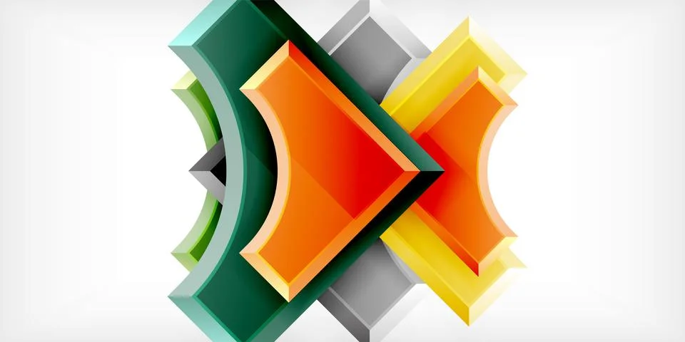 Arrow with round elements. Color geometric shapes background. Vector Illustrazione stock