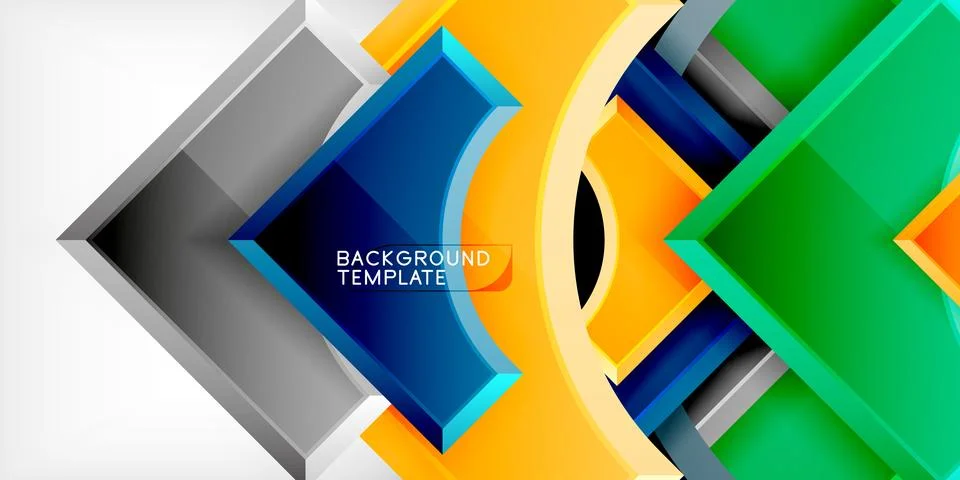 Arrow with round elements. Color geometric shapes background. Vector Stock Illustration