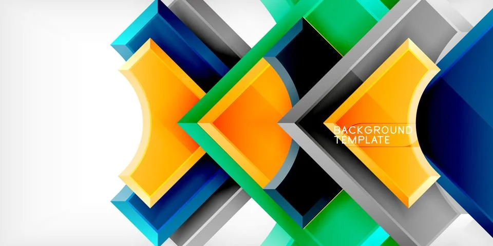 Arrow with round elements. Color geometric shapes background. Vector Stock Illustration