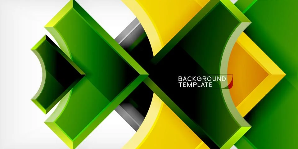 Arrow with round elements. Color geometric shapes background. Vector Stock Illustration