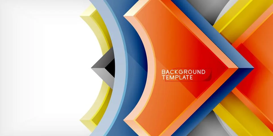 Arrow with round elements. Color geometric shapes background. Vector Illustrazione stock