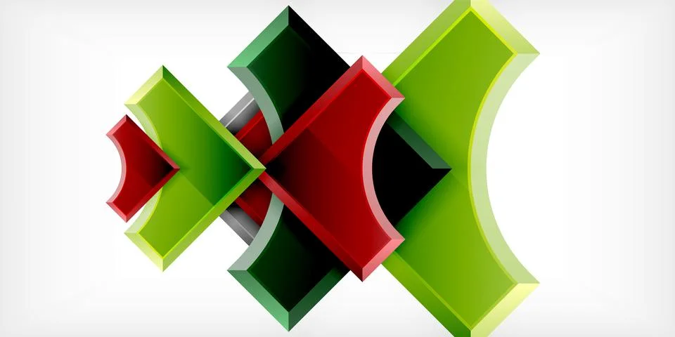 Arrow with round elements. Color geometric shapes background. Vector Stock Illustration