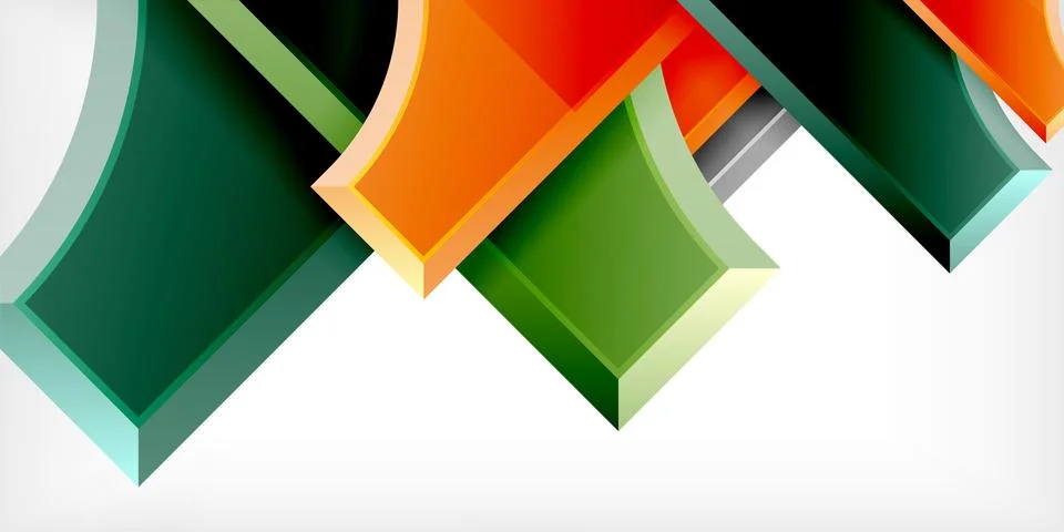 Arrow with round elements. Color geometric shapes background. Vector Stock Illustration