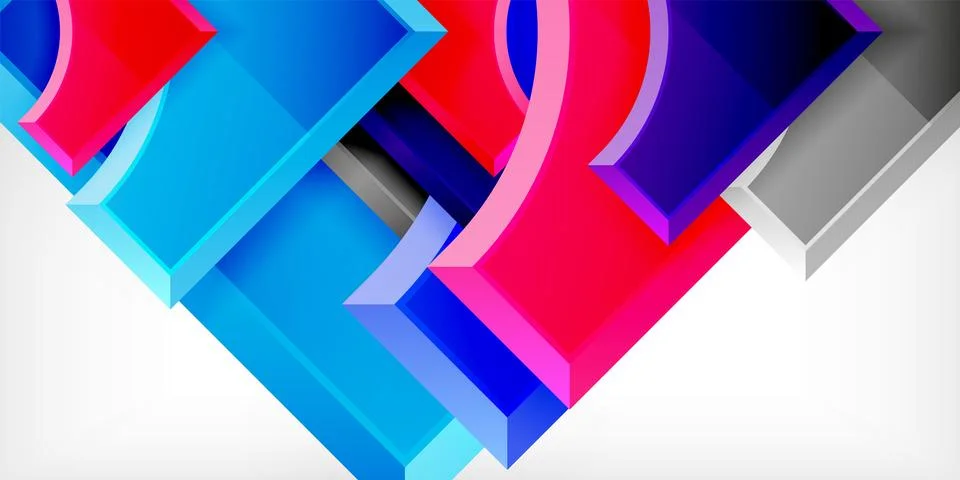 Arrow with round elements. Color geometric shapes background. Vector Illustrazione stock