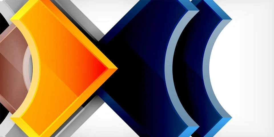 Arrow with round elements. Color geometric shapes background. Vector Illustrazione stock