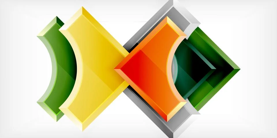 Arrow with round elements. Color geometric shapes background. Vector Illustrazione stock