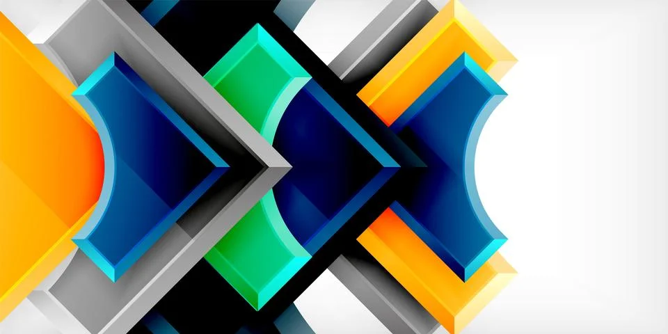 Arrow with round elements. Color geometric shapes background. Vector Illustrazione stock