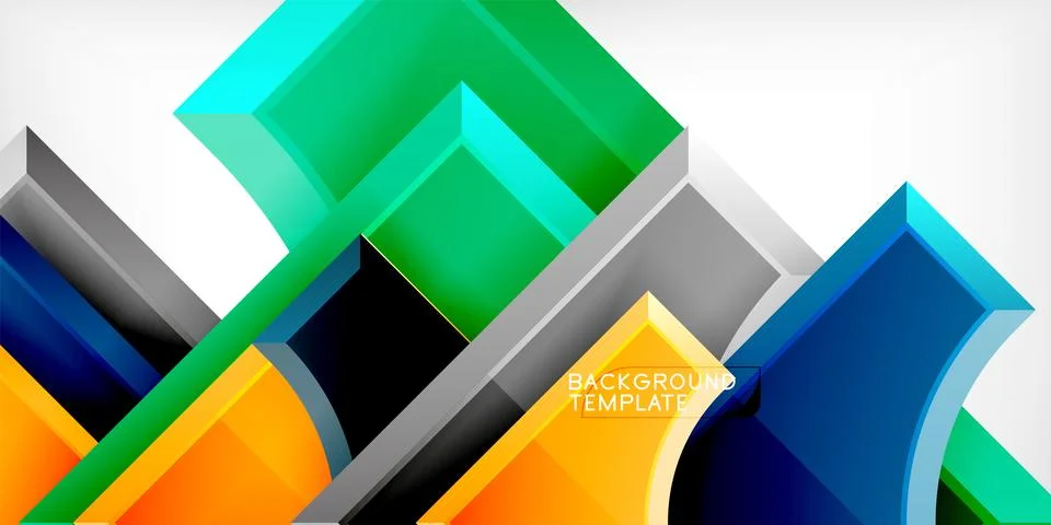 Arrow with round elements. Color geometric shapes background. Vector Stock Illustration