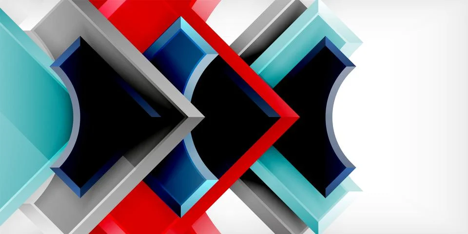 Arrow with round elements. Color geometric shapes background. Vector Illustrazione stock