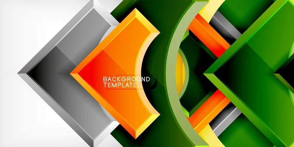 Arrow with round elements. Color geometric shapes background. Vector Illustrazione stock