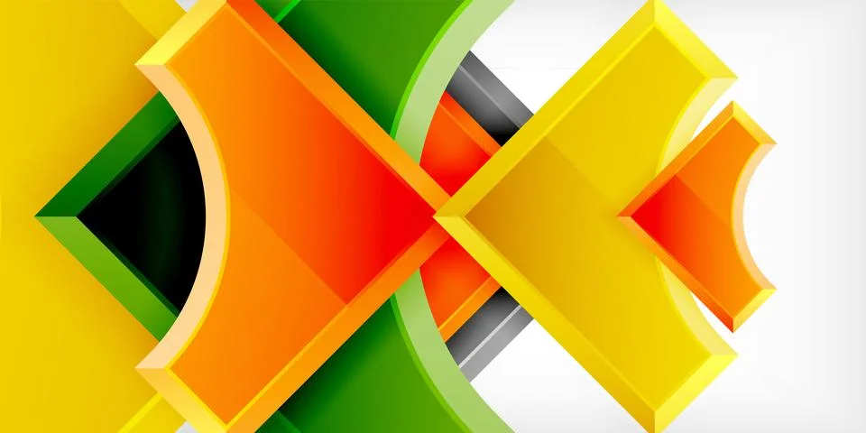 Arrow with round elements. Color geometric shapes background. Vector Illustrazione stock