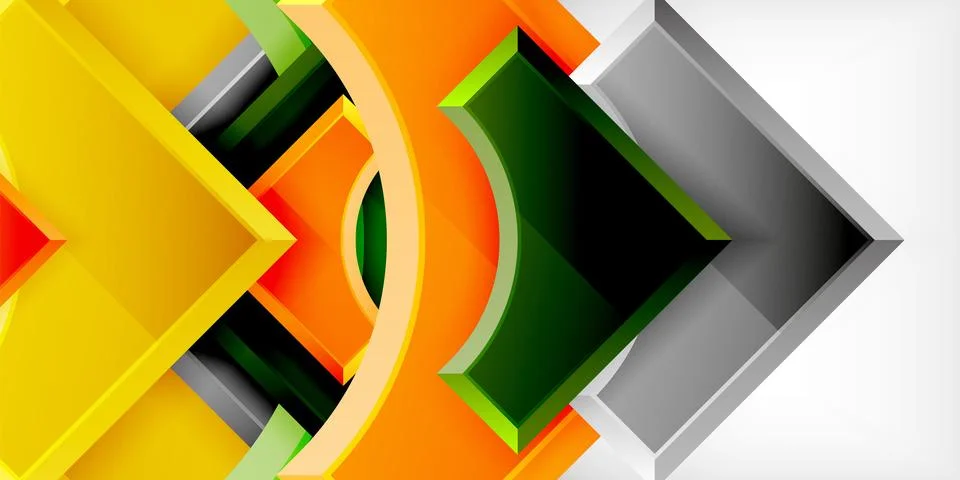 Arrow with round elements. Color geometric shapes background. Vector 스톡 일러스트