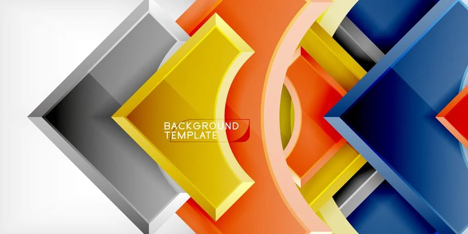 Arrow with round elements. Color geometric shapes background. Vector Illustrazione stock