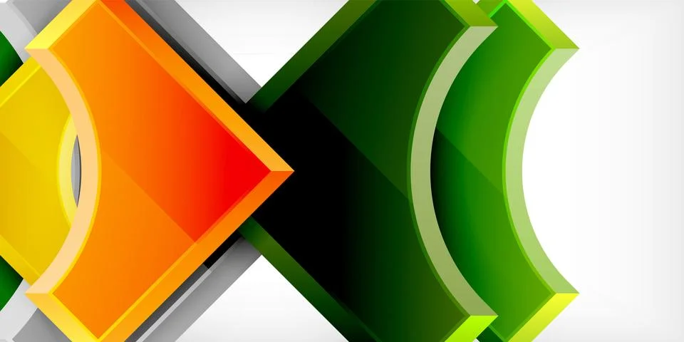 Arrow with round elements. Color geometric shapes background. Vector Stock Illustration