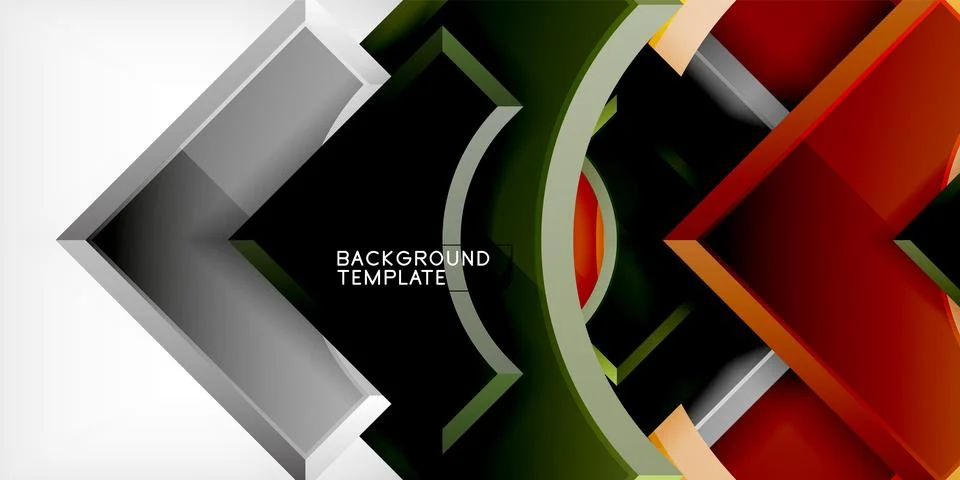 Arrow with round elements. Color geometric shapes background. Vector Stock Illustration