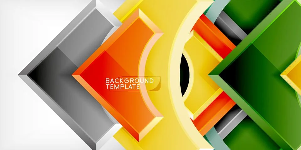 Arrow with round elements. Color geometric shapes background. Vector 스톡 일러스트