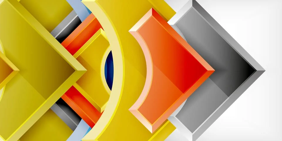 Arrow with round elements. Color geometric shapes background. Vector Stock Illustration