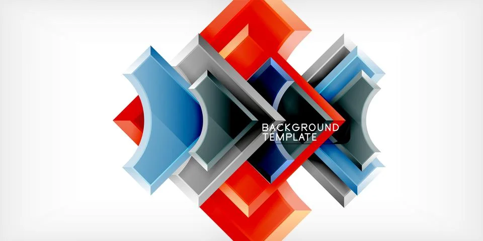 Arrow with round elements. Color geometric shapes background. Vector Illustrazione stock