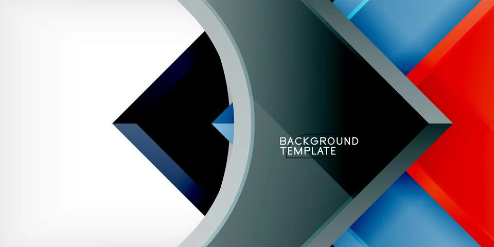 Arrow with round elements. Color geometric shapes background. Vector Illustrazione stock