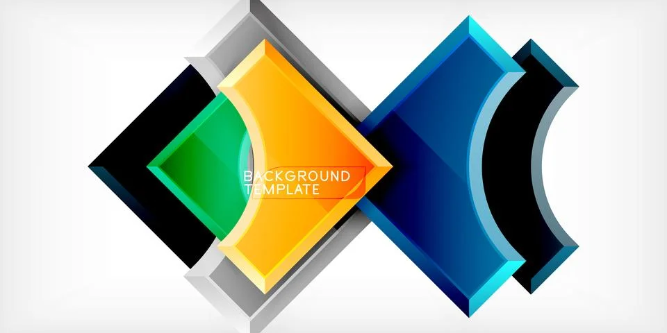 Arrow with round elements. Color geometric shapes background. Vector Stock Illustration